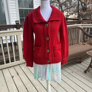 Vintage 525 America Red Chunky Knit Button Down Cardigan